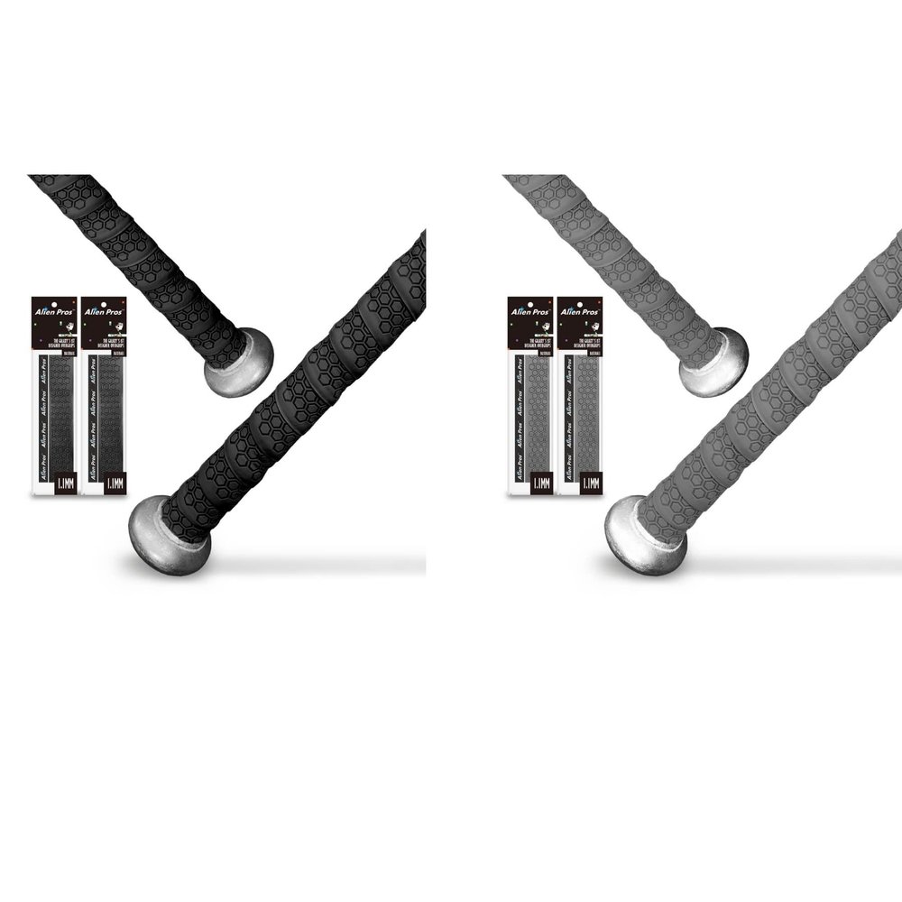 ALIEN PROS 4 Grips Black & Gray Bat Grip Tape for Baseball - Wrap Your Bat for an Epic Home Run