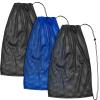 3 Pack Mesh Gear Bag Oversized 19" x 27" For Snorkel Scuba Swim Dive Gear Oversized Drawstring Net Bag for Sports Equipment, Gym, Beach, Pools Toys, Balls, Laundry, Scalloping Collect, Black & Blue view 1