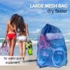 3 Pack Mesh Gear Bag Oversized 19" x 27" For Snorkel Scuba Swim Dive Gear Oversized Drawstring Net Bag for Sports Equipment, Gym, Beach, Pools Toys, Balls, Laundry, Scalloping Collect, Black & Blue view 2
