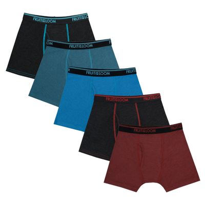 Fruit of the Loom Boys' and Toddler Boxer Briefs, Tag Free & Breathable Underwear, Assorted Color Multipacks, 5 Pack-Modal Blue/Red/Grey, X-Large
