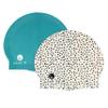 Lane5 Swim - 2-Pack Adult Silicone Swim Cap - Beautiful designs for women. Latex free. Spotted print and solid Blue view 2