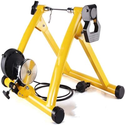 SMSOM Bike Trainer Stand for Indoor Riding, Portable Indoor Trainer, 6 Speed Stationary Bike Stand for Exercise, Magnetic Bicycle Resistance Trainers for Road Bikes (Color : Yellow)
