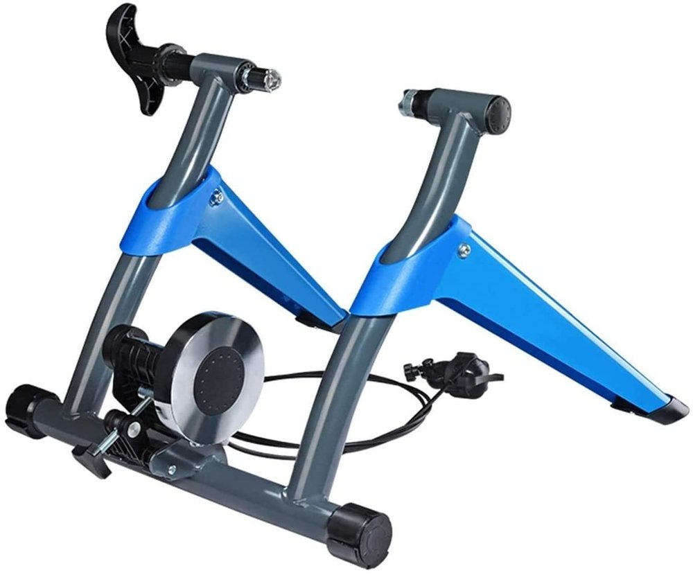 SMSOM Bike Trainer Stand for Indoor Riding, Portable Stainless Steel Indoor Trainer, 8 Variable Speed Level, Stationary Exercise for Road & Mountain Bikes (Blue)