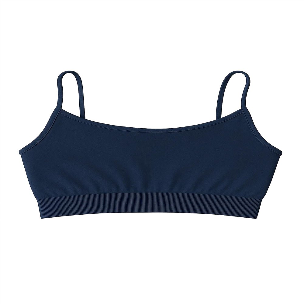 Kurve Girls Training Sports Bra Seamless Bralette Kids Crop Cami Tank Top UV Protective Fabric UPF 50+ Made in USA, Dark Navy, Age 14-17