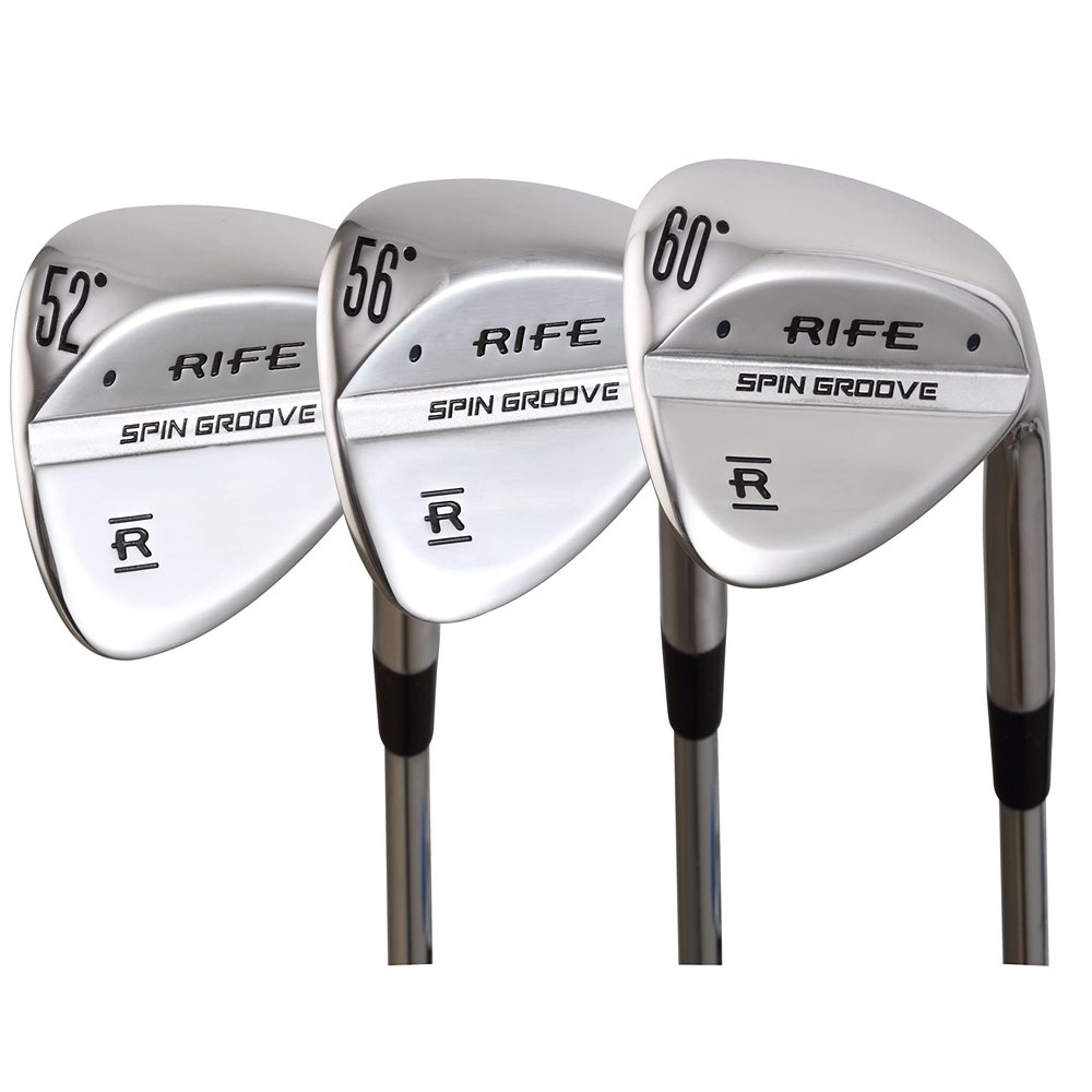 Rife Spin Groove Mens Standard Right Handed Golf Wedge Set 52 Degree Approach AW 56 Degree Sand SW 60 Degree Lob LW with Bite Grooves