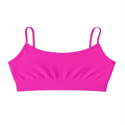 Kurve Girls Training Sports Bra Seamless Bralette Kids Crop Cami Tank Top UV Protective Fabric UPF 50+ Made in USA, Neon Fuschia, Age 14-17