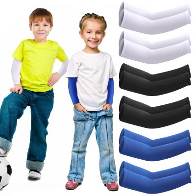 SATINIOR 6 Pairs Arm Sleeves for Kids, Compression Arm Sleeve for Basketball Football Baseball Youth Boy Girl Sports(Black, White, Blue)