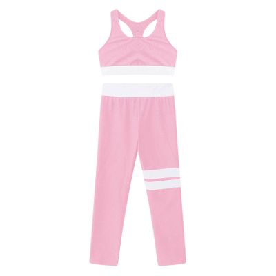 Yihuimin Kids Girls Solid Racer Cirsscross Sports Bra with Yoga Leggings for Gymnastics/Sports Pink 4 Years