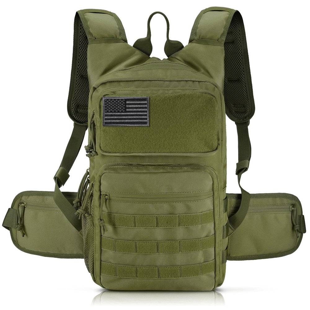 Tactical Hydration Pack Backpack, Military Molle Water Backpack for Hiking Running Cycling Climbing Hunting Fishing(No Water Bladder Included) (Army Green)
