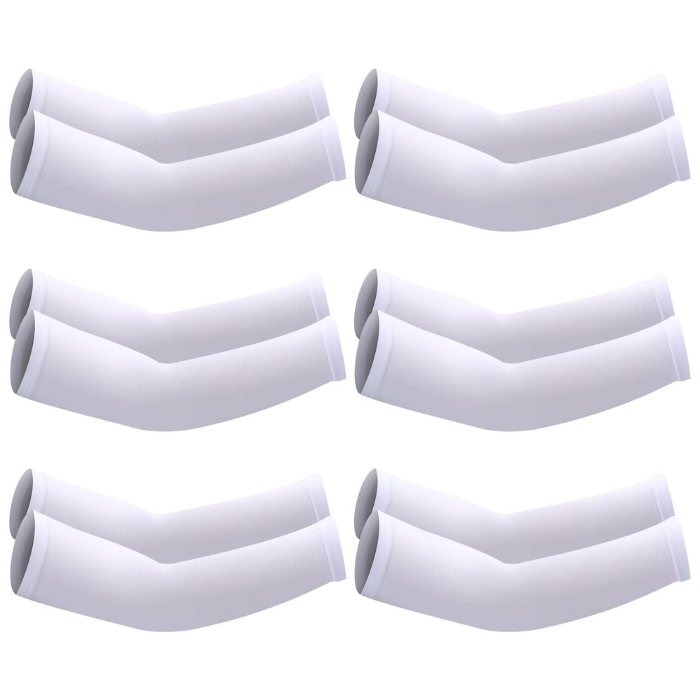 SATINIOR 6 Pairs Arm Sleeves for Kids, Compression Arm Sleeve for Basketball Football Baseball Youth Boy Girl Sports(White)