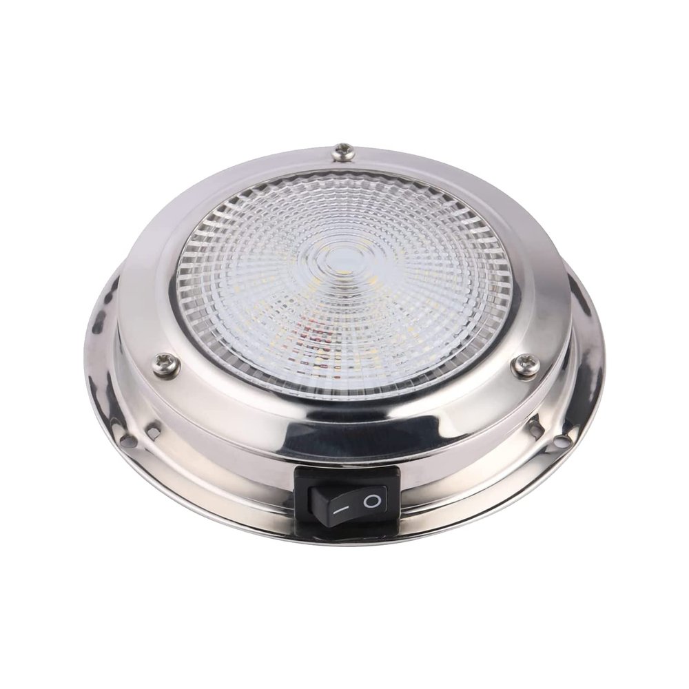 Besramtic Marine Dome Light LED Boat Cabin Lights White with Switch Stainless Steel Surface Mount 12 Volts (6.0 Inches)