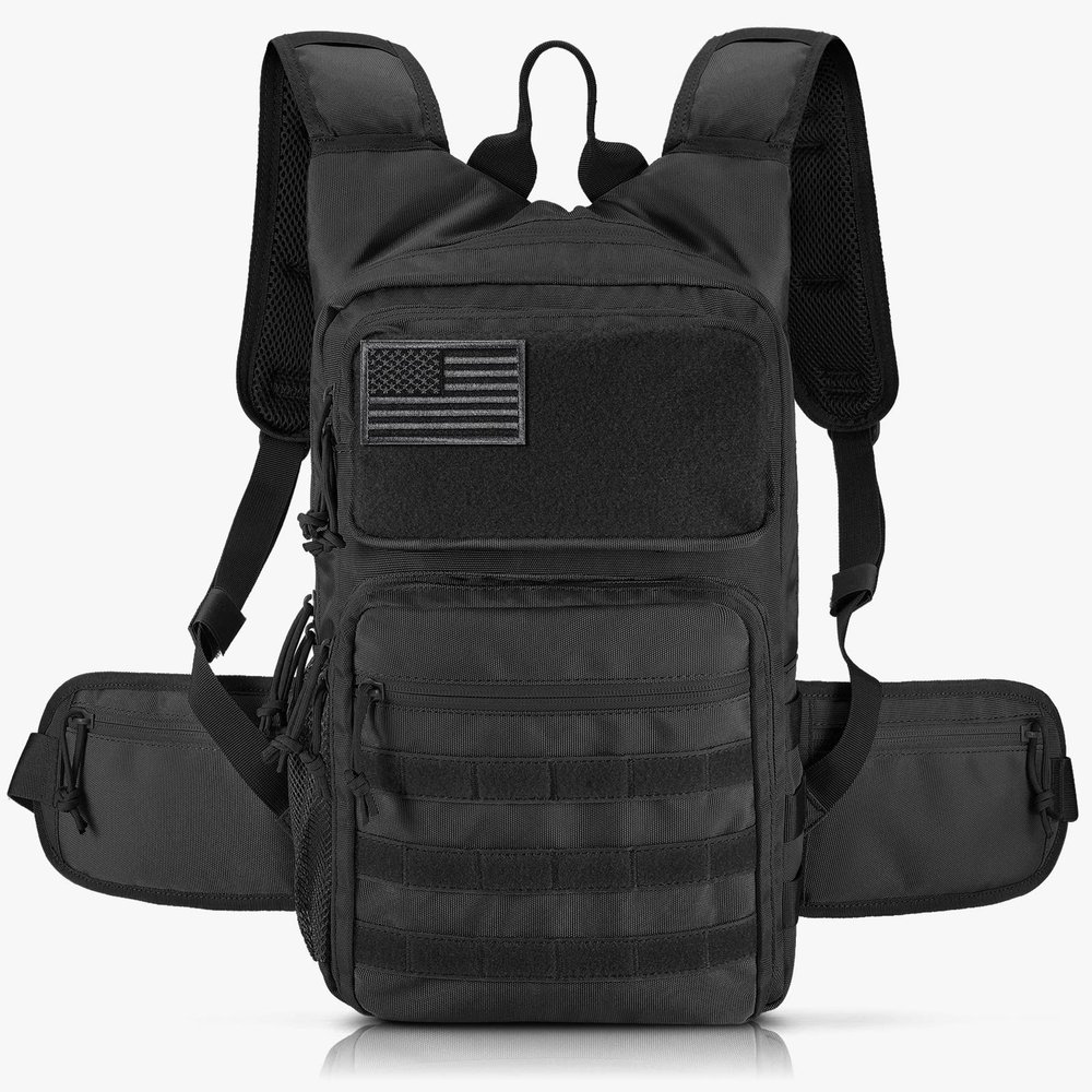 Tactical Hydration Pack Backpack, Military Molle Water Backpack for Hiking Running Cycling Climbing Hunting Fishing(No Water Bladder Included) (Black)
