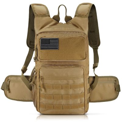 Tactical Hydration Pack Backpack, Military Molle Water Backpack for Hiking Running Cycling Climbing Hunting Fishing(No Water Bladder Included) (Tan)