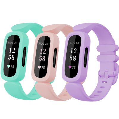 ESeekGo Compatible with Fitbit Ace 3 Bands for Kids 6+, 3 Pack Cute Colorful Silicone Rubber Adjustable Replacement Sport Bands Accessories for Girls Boys, Lavender+PinkSand+Marine Green
