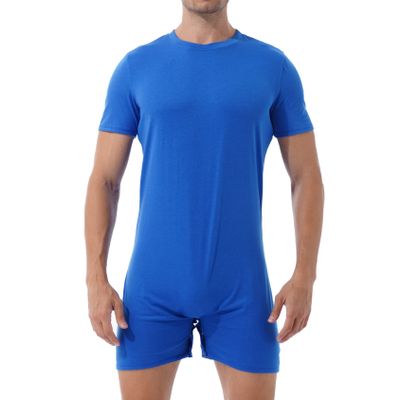 Hedmy Men's Leotard Bodysuit Underwear Spandex One-Piece Dance Unitard Biketard Jumpsuit Singlet Blue XX-Large