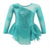 winying Girls Shiny Long Sleeves Mock/Round Neck Keyhole Back Roller Ice Figure Skating Dress Ballet Dancewear Mint Green D 12 Years view 1