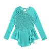 winying Girls Shiny Long Sleeves Mock/Round Neck Keyhole Back Roller Ice Figure Skating Dress Ballet Dancewear Mint Green D 12 Years view 3