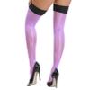 Agoky Women's Stretchy Stay Up Pantyhose Glossy Shiny Oil Footed Tights Silk Stockings Purple One Size view 2