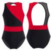 Aislor Girls' Ballet Dance Leotard Sleeveless Mesh Patchwork Criss Cross Back Unitards Gymnastic Jumpsuit Activewear Red&Black 8 Years view 3