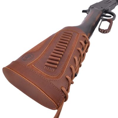 Leather Rifles Ammo Pouch, Gun Buttstock with Recoil Pad for .308 .30-30 .30-06 .45-70 .357 Shell Holder (Brown for .22lr 17hmr 22mag)