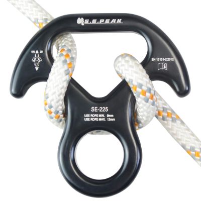 S.E.PEAK 30kN Rescue Figure 8 Descender with Bent-Ear, Rappelling Gear Downhill Equipment Belay Device for Rock Climbing/Aluminum Alloy, Black