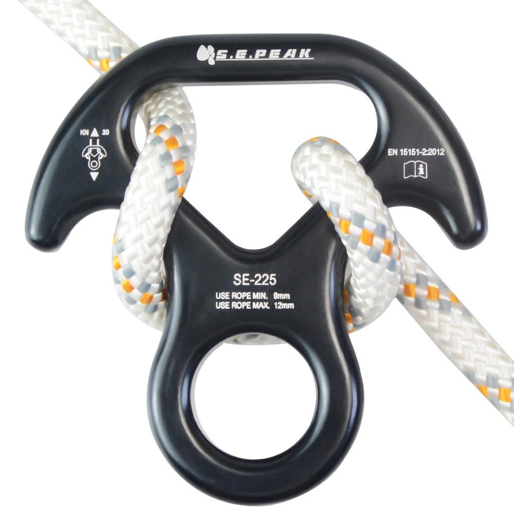 S.E.PEAK 30kN Rescue Figure 8 Descender with Bent-Ear, Rappelling Gear Downhill Equipment Belay Device for Rock Climbing/Aluminum Alloy, Black