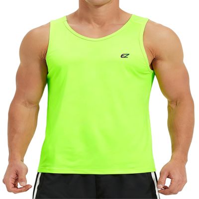 EZRUN Men's Tank Tops Quick Dry Workout Swim Beach Shirts Sleeveless Shirts for Bodybuilding Gym Fitness Training Neon Green