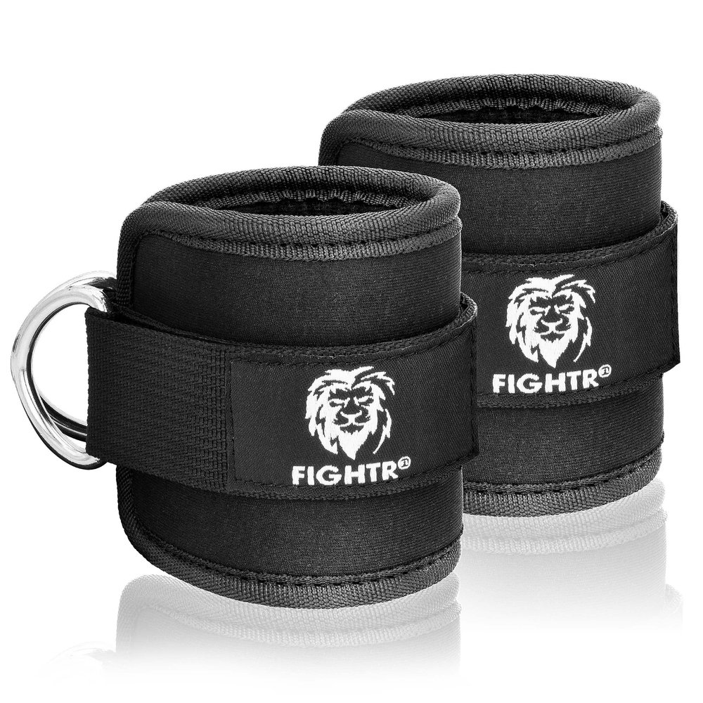 FIGHTR Ankle Strap (Padded) - for Cable Machine - (2 Pieces) Leg Cuffs for Women and Men