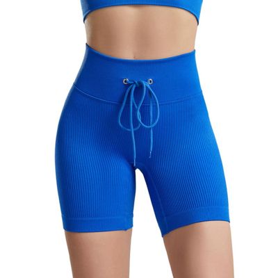 Floavery Women's Workout Yoga Shorts High Waist Butt Lifting Biker Shorts Running Gym Cycling Seamless Shorts Blue