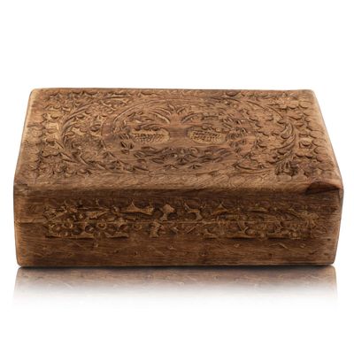 Great Birthday Gifts Handmade Decorative Wooden Jewelry Box Tree Of Life Carving Jewelry Organizer Keepsake Box Treasure Chest Trinket Holder Watch Box Storage Lock Box Housewarming Gift (Brown)