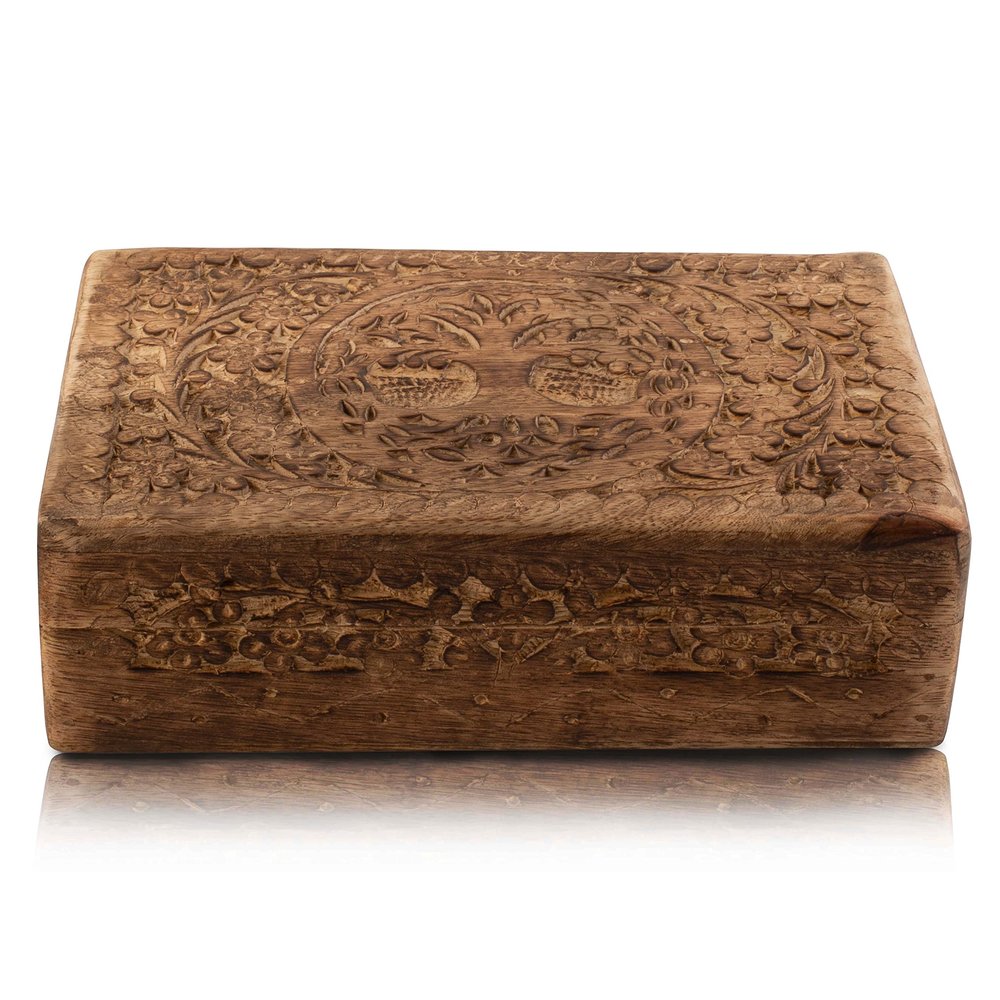 Great Birthday Gifts Handmade Decorative Wooden Jewelry Box Tree Of Life Carving Jewelry Organizer Keepsake Box Treasure Chest Trinket Holder Watch Box Storage Lock Box Housewarming Gift (Brown)