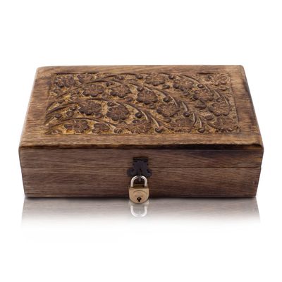 Great Birthday Gift Ideas Handmade Decorative Wooden Jewelry Box With Lock & Key Jewelry Organizer Keepsake Box Treasure Chest Trinket Holder Watch Box Storage Lock Box Housewarming Gifts (Brown)