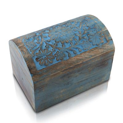 Great Birthday Gift Ideas Handmade Decorative Wooden Jewelry Box Treasure Box Jewelry Organizer Keepsake Box Treasure Chest Trinket Holder Lock Box Watch Box 9 x 6 Inch (Blue)