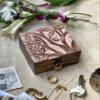 Great Birthday Gift Handmade Decorative Wooden Jewelry Box With Tree Of Life Carving & Lock & Key Jewelry Organizer Keepsake Box Treasure Chest Trinket Holder Watch Box Storage Lock Box (Pink) view 2