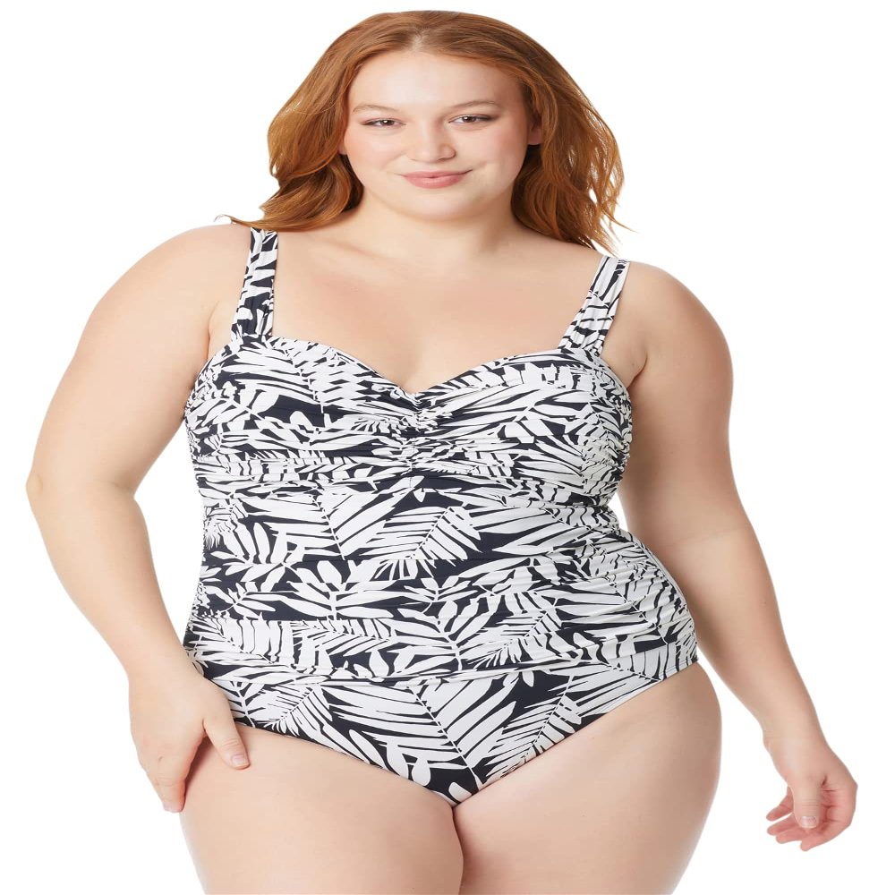 Bleu Rod Beattie Shirred Bandeau Over The Shoulder One-Piece Swimsuit W/Underwire and Molded Cups, from Urban Oasis, Size 16W