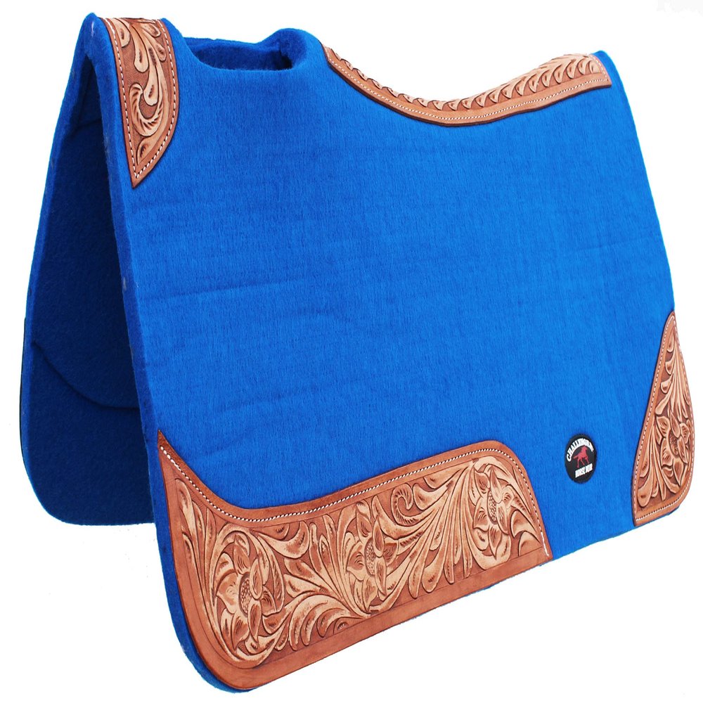 CHALLENGER Horse 32" x 30" Western Contoured Wool Felt Therapeutic Saddle Pad Blue 39177RB
