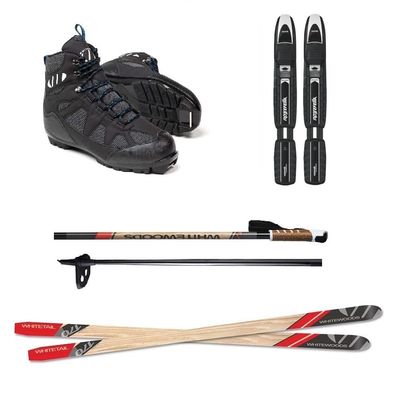 Whitewoods Whitetail Adult Metal Edge Backcountry Cross Country NNNBC Ski Package: Skis, Bindings, Boots, Poles (190 cm Skis, EU Boot Size: 47)