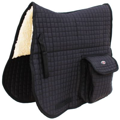 CHALLENGER Horse English Quilted Faux Fur All-Purpose Saddle Pad Black w/Pockets 72152BK