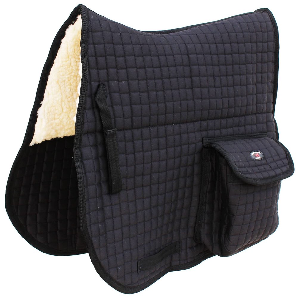 CHALLENGER Horse English Quilted Faux Fur All-Purpose Saddle Pad Black w/Pockets 72152BK