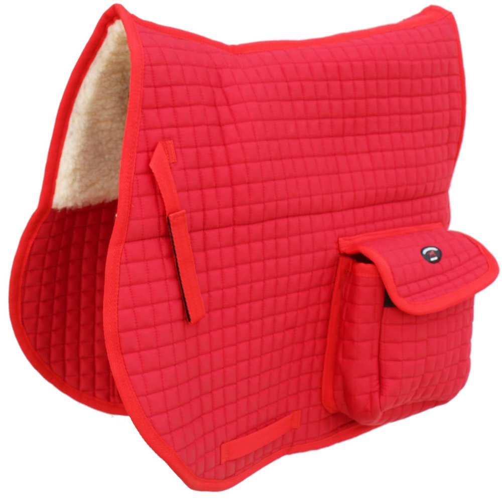 CHALLENGER Horse English Quilted Faux Fur All-Purpose Saddle Pad Red w/Pockets 72152RD