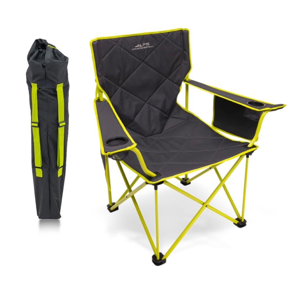 ALPS Mountaineering King Kong Camping Chairs for Adults with Mesh Cup Holders and Pockets, Built Durable and Reliable with Compact Foldable Steel Frame, Charcoal/Citrus