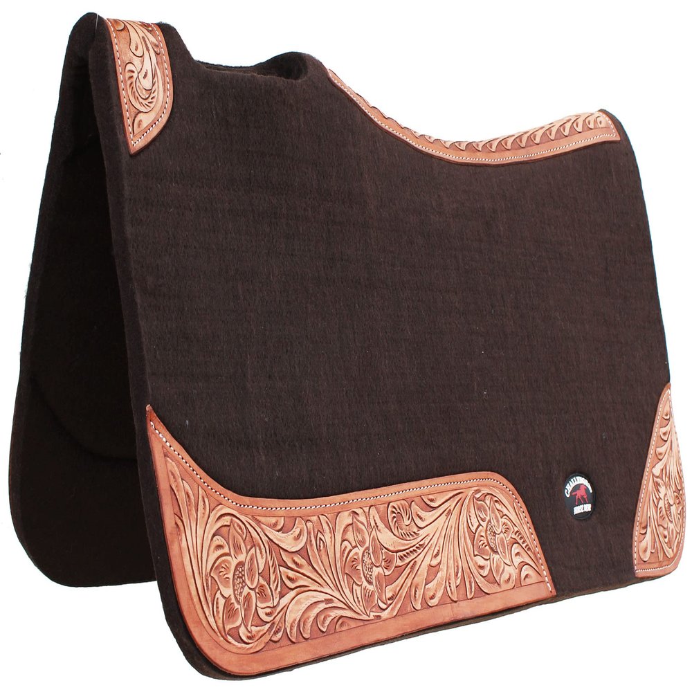 CHALLENGER Horse 32" x 30" Western Contoured Wool Felt Therapeutic Saddle Pad Brown 39177BR