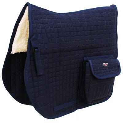 CHALLENGER Horse English Quilted Faux Fur All-Purpose Saddle Pad Navy w/Pockets 72152NV