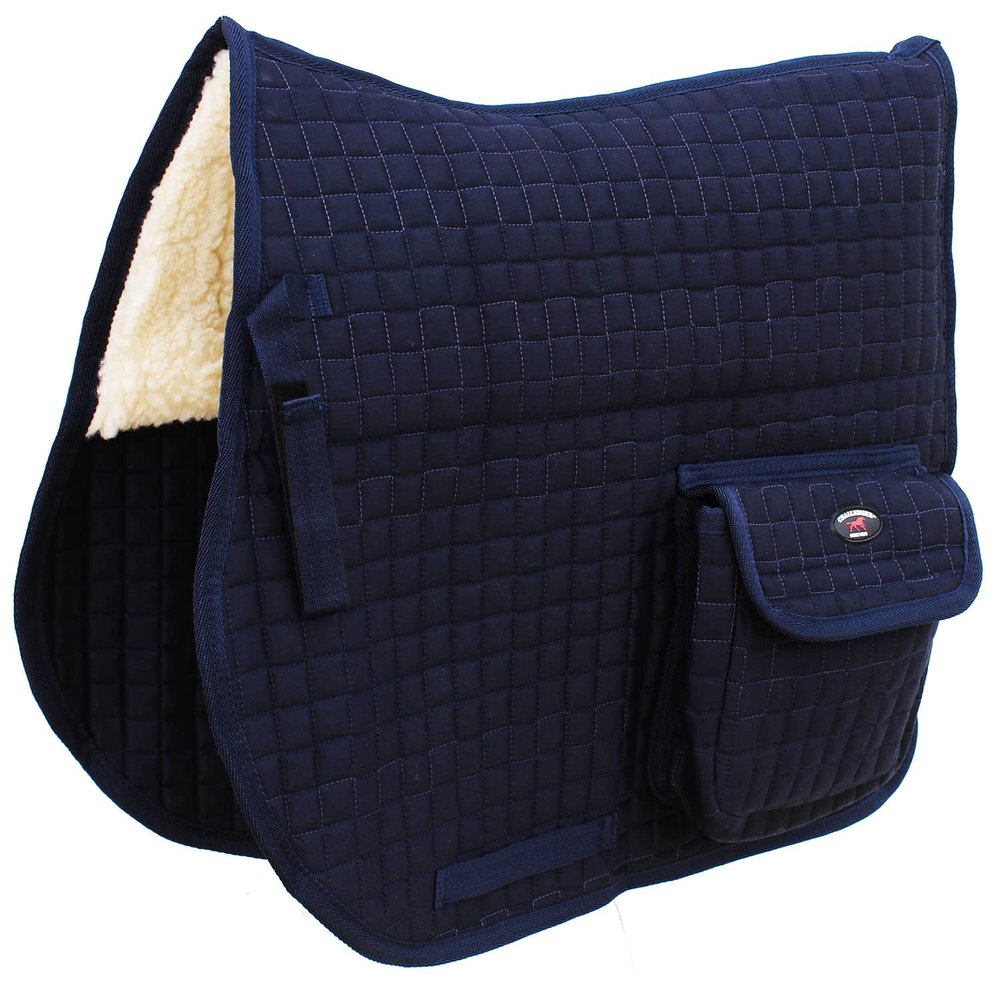 CHALLENGER Horse English Quilted Faux Fur All-Purpose Saddle Pad Navy w/Pockets 72152NV