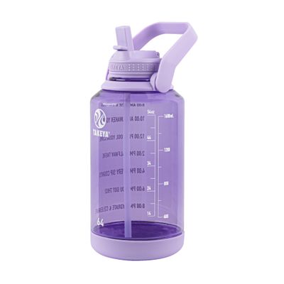 Takeya Motivational Water Bottle with Straw Lid and Time Marker (64 oz, Vivacity Purple) - Leakproof, BPA Free Water Bottle for Daily Intake Tracking