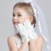 Flower Girls Gloves Short Lace Princess Gloves Bridesmaids Wedding Dress Gloves with Bowknot Pearl Decor for Communion Prom view 3