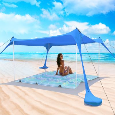 Zeepair Beach Tent Pop Up Shade Canopy Sun Shelter UPF50+ with 4 Stability Poles/Carry Bag/Ground Pegs/Sand Shovel/Windproof Ropes Portable Outdoor Family Sunshade for Beach Camping(Royal Blue1010FT)