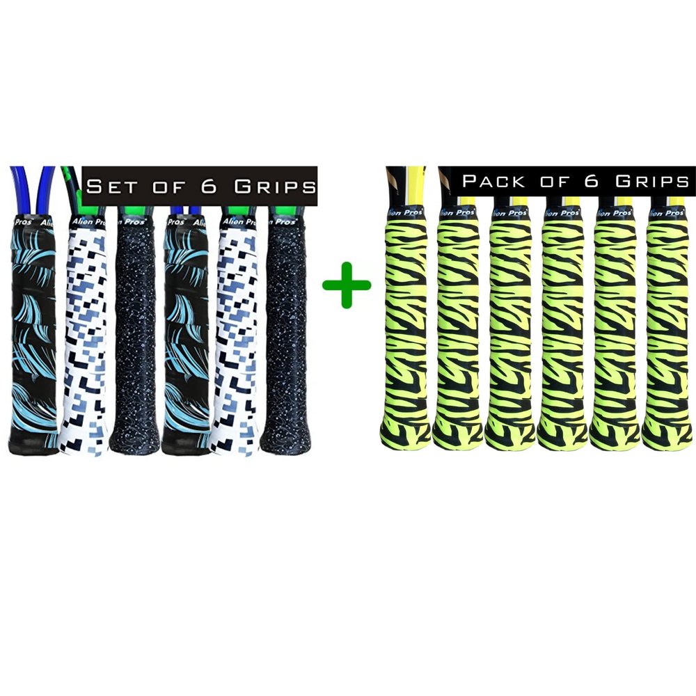 ALIEN PROS 12 Pack Sailor Mix & Neon Tiger Tennis Racket Grip Tape  Tac Moisture Feel Tennis Grip  Wrap Your Racquet for High Performance