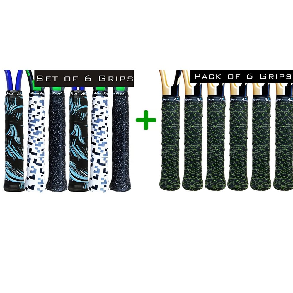 ALIEN PROS 12 Pack Sailor Mix & Cubic Tennis Racket Grip Tape  Tac Moisture Feel Tennis Grip  Wrap Your Racquet for High Performance
