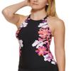 Calvin Klein Womens Floral High-Neck Tankini Swim Top Black S view 1